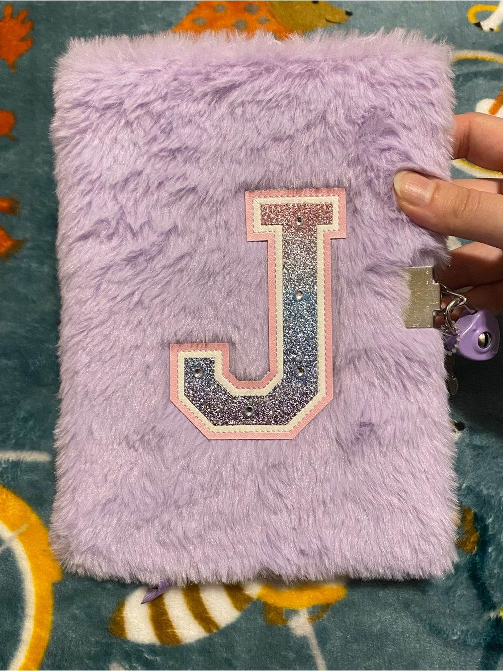 Lock and Key Y2K Diary w/ Rhinestone Glitter “J” Furry Purple Cover & Heart Lock